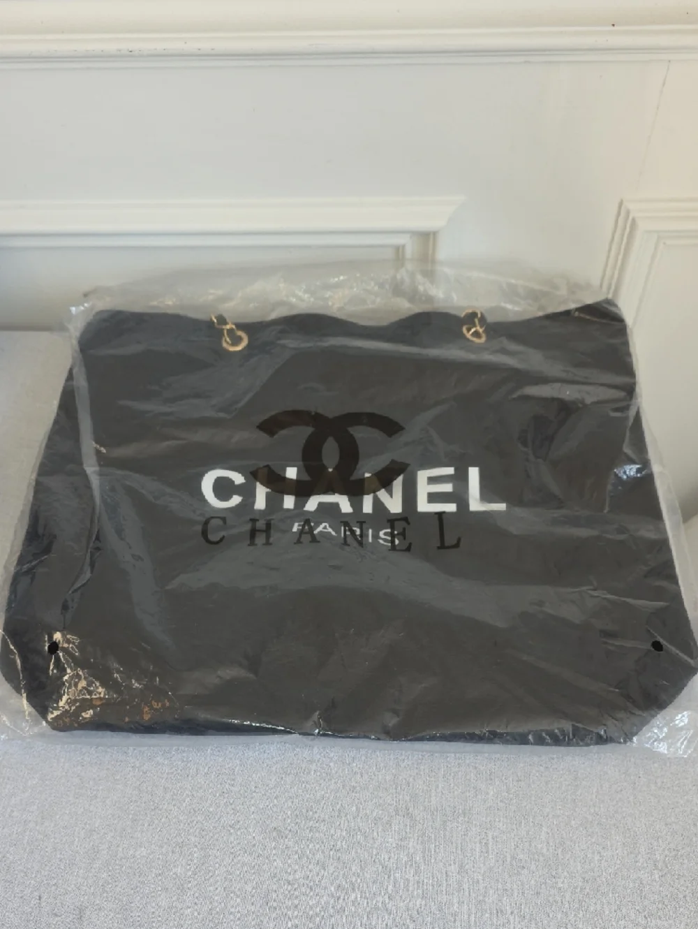 CHANEL Black Canvas Tote with Gold Chain-Strap - Picture 6 of 6